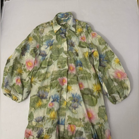 Ann Mashburn Floral Print Button Front Green Dress Size XS - Picture 5 of 8